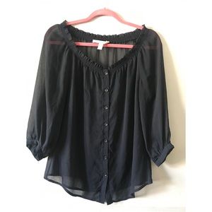 Banana Republic | navy chiffon button down blouse